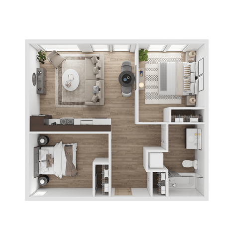 Floor plan for 2 beds, 1 bath, 690 sqft